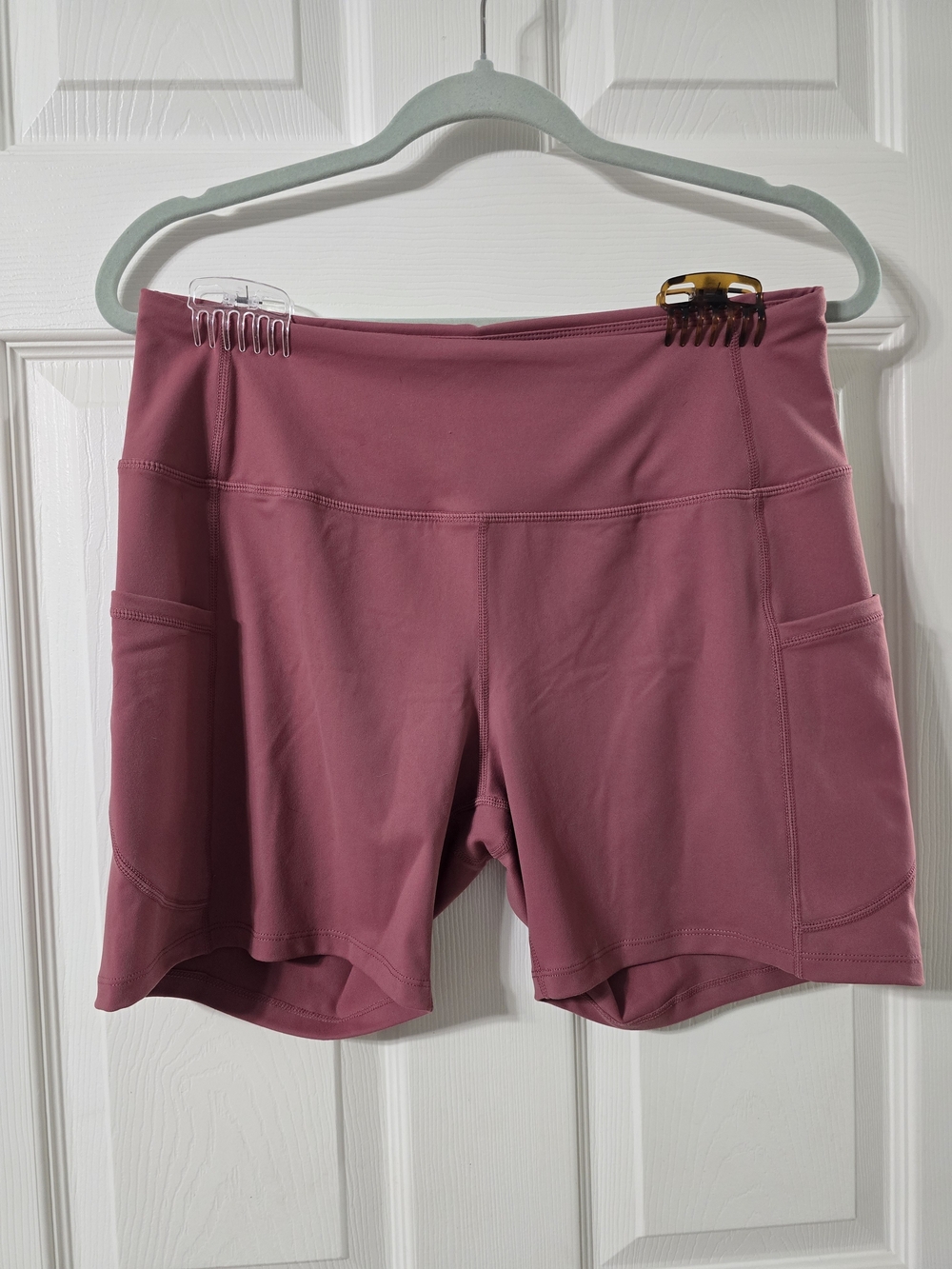 Women's High-Waist Pocket Bike Shorts - Dusty Rose, Grey, Blue, Purple